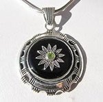 Pendant Onyx with Peridot ❂ Floral Design 925 Silver