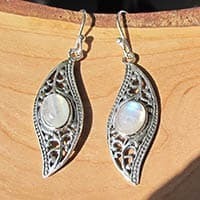 Indische Mondstein Ohrringe ❈ florales Design 925 Silber