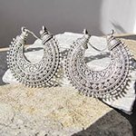 Large Indian Hoop Earrings ☸ Ethnic Jewelry 925 Silver