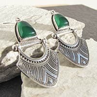 Indian Design Earrings Green Onyx ❧ 925 Silver Jewelry