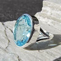 Indian Ring with Blue Topaz ❂ modern Design 925 Silver