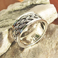 Indian Silver Ring with Cable Pattern - rotatable Middle Piece